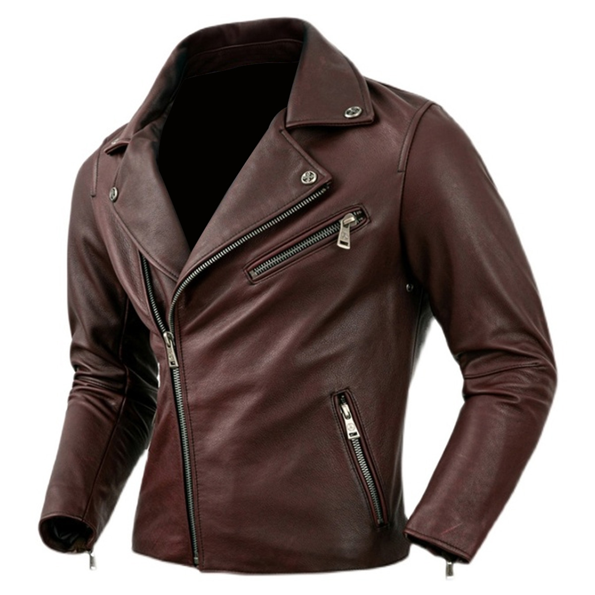 Men's maroon Brando biker jacket front view
