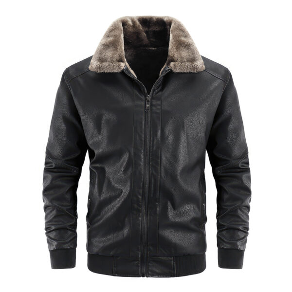 Men's black sheepskin bomber jacket front view
