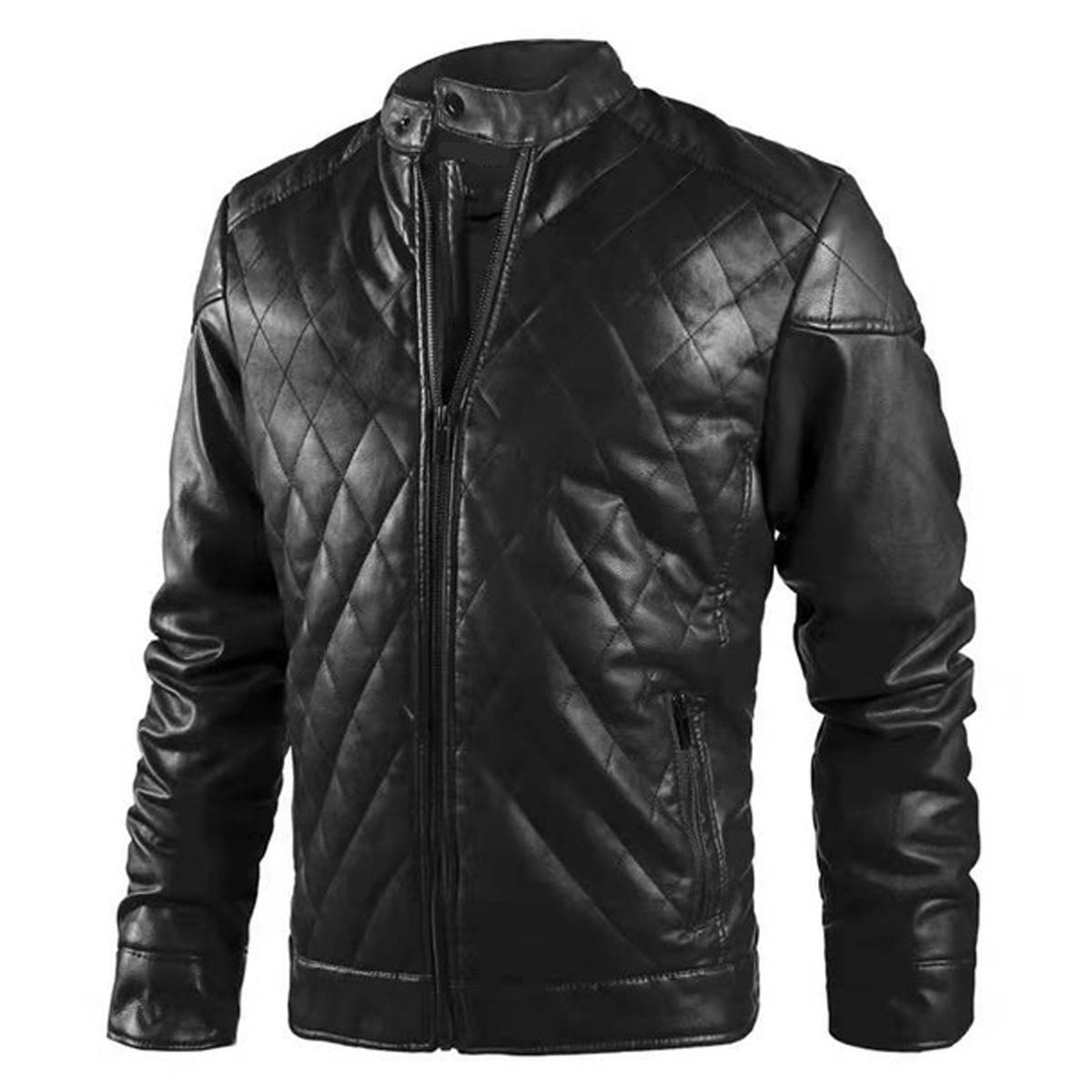 Men's Black Sheepskin Leather Jacket – Diamond Quilted Moto Style