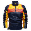 Blue Cafe Racer PU Leather Jacket | Retro Embroidery Patches