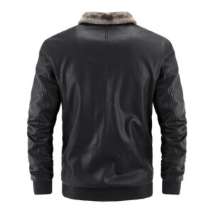 Men's black sheepskin bomber jacket back view