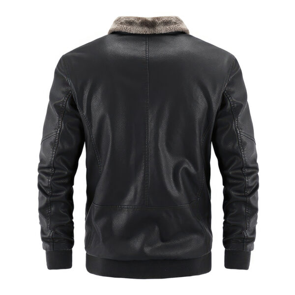 Men's black sheepskin bomber jacket back view