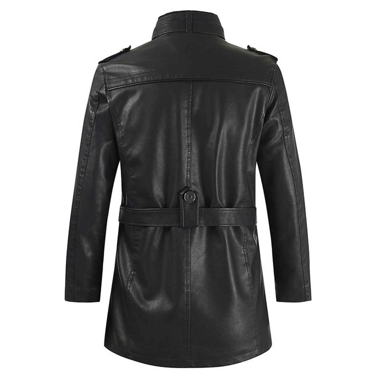 Men's black sheepskin motorcycle jacket with stand collar