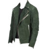 Men's olive green suede motorcycle jacket side view