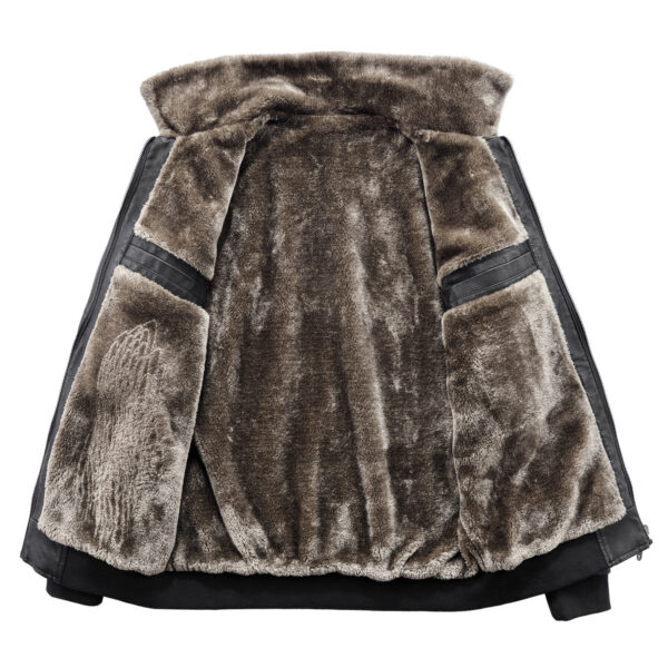 Men's black sheepskin bomber jacket inner view