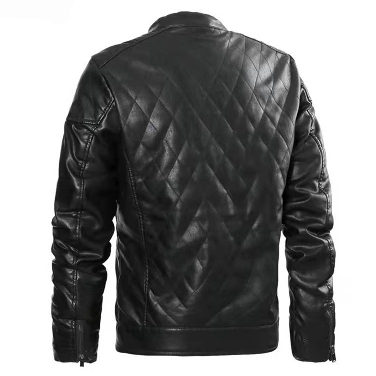Men's Black Sheepskin Leather Jacket – Diamond Quilted Moto Style Back