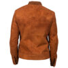Men's Brown Goatskin Suede Leather Jacket – Front View with Knit Rib Collar