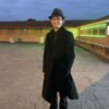 Black Wool Overcoat – Front View with Fur Collar