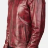 Alex Burgundy Distressed Leather Jacket - Front View