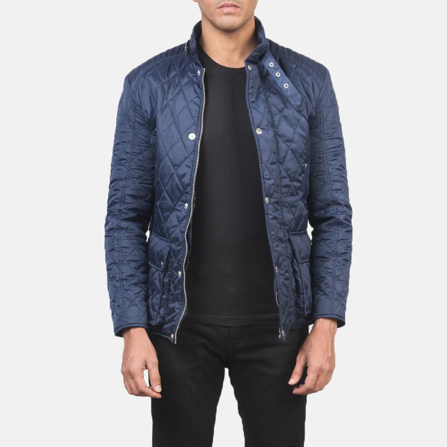Barry Blue Quilted Windbreaker Jacket Front View