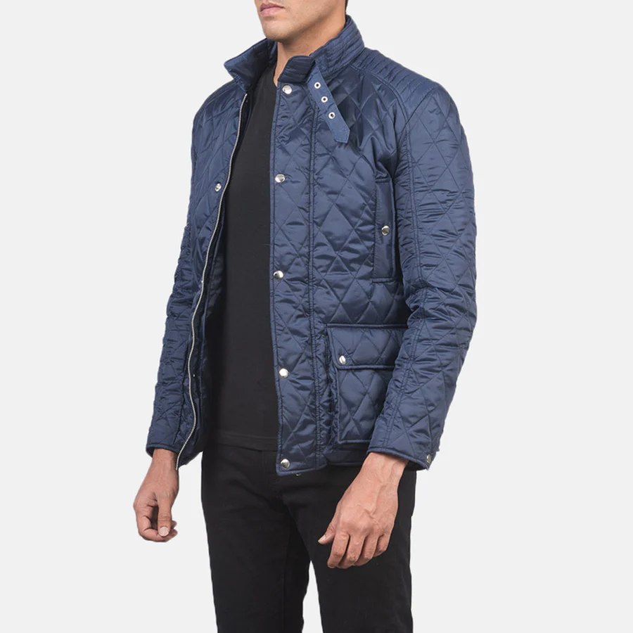 Barry Blue Quilted Windbreaker Jacket Front View