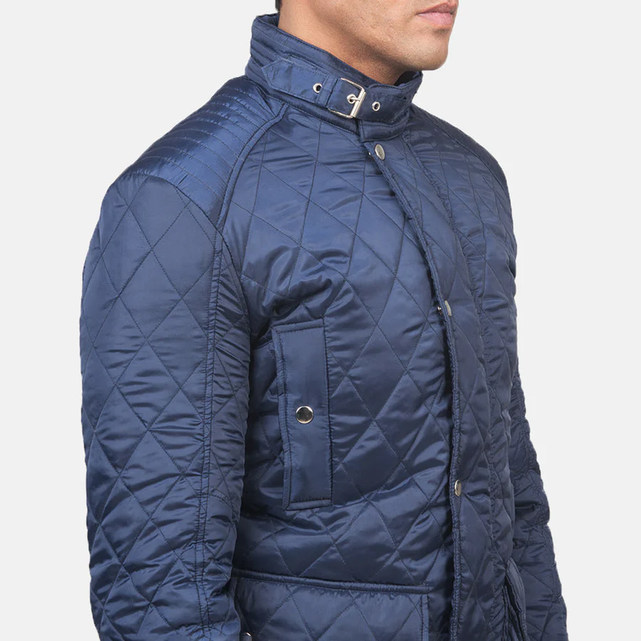 Barry Blue Quilted Windbreaker Jacket Front View