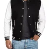 Black and White Letterman Jacket – Front View with Snap Buttons