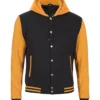 Black and Yellow Varsity Jacket with Hood – Front View