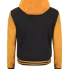 Black and Yellow Varsity Jacket with Hood – Back View