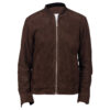 Men's dark brown suede bomber jacket front view