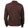 Men's dark brown suede bomber jacket back view
