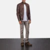 Dean Brown Pull-Up Leather Biker Jacket - Front Profile