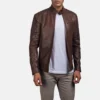 Dean Brown Pull-Up Leather Biker Jacket - Front Profile