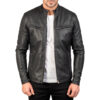 Black Sheepskin Leather Moto Jacket – Aniline Finish & Zipper Cuffs Front View