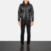 Bravado Hooded Leather Bomber - Front Profile Showing Pocket System