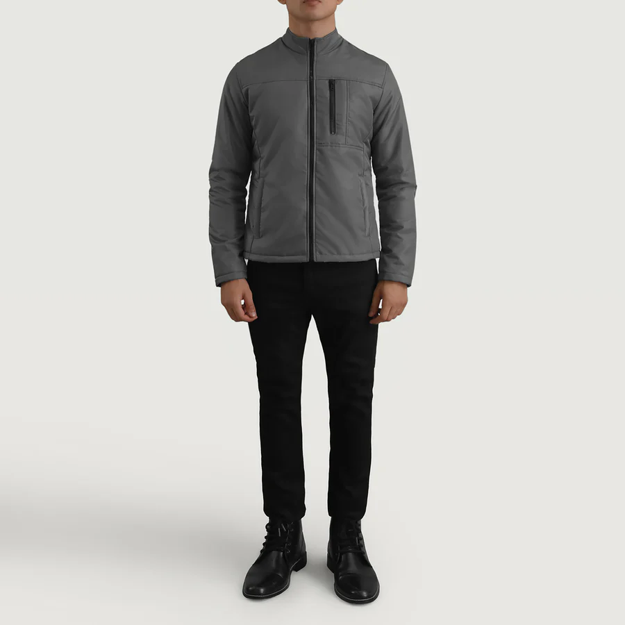 Elliot Grey Tactical Jacket – Front Profile Showing Sleek Design