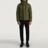 Malcolm Green Puffer Jacket – Front View Showing Removable Hood