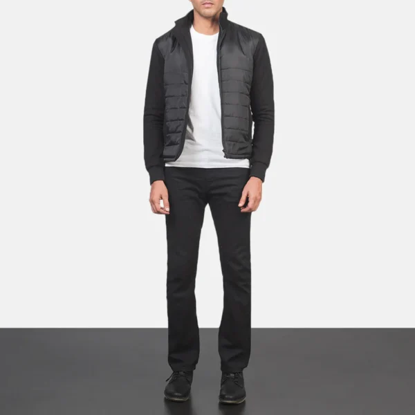 Nashville Black Quilted Windbreaker – Front View Showing High Neck Design
