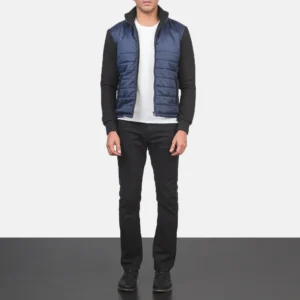 Hero shot of jacket showcasing colorblocking in urban environment