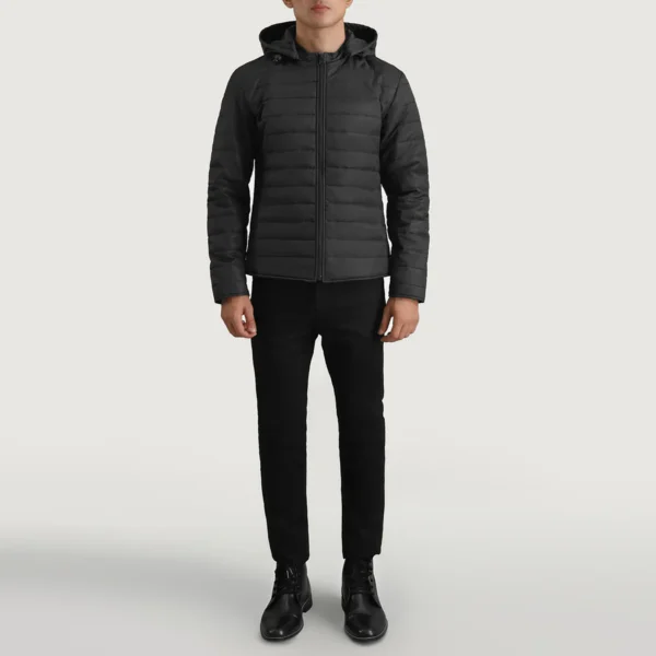 Tyler Black Puffer Jacket Front View Showing Detachable Hood
