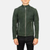 Men's olive green goatskin suede jacket front view