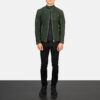 Men's olive green goatskin suede jacket front view