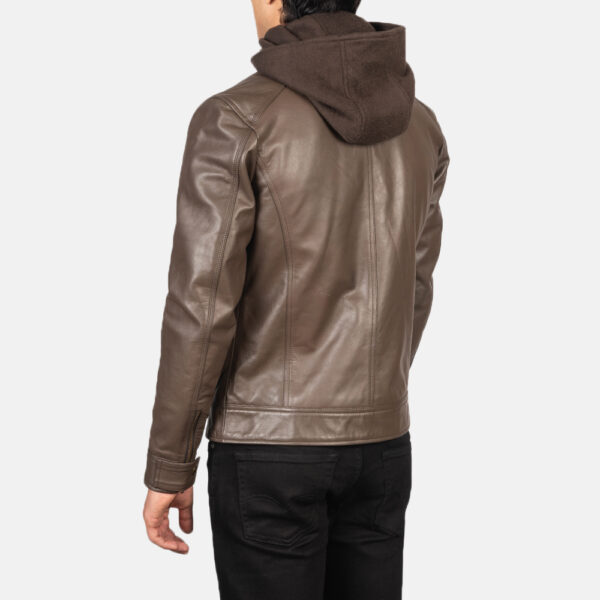 Men's Brown Cowhide Leather Jacket – Back View with Removable Hood
