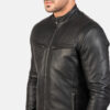 Black Sheepskin Leather Moto Jacket – Aniline Finish & Zipper Cuffs Side View