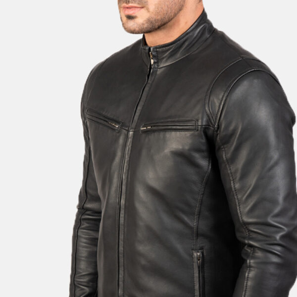 Black Sheepskin Leather Moto Jacket – Aniline Finish & Zipper Cuffs Side View