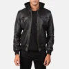 Bouncer Biz Black Cowhide Bomber Jacket – Detachable Hood & Band Collar