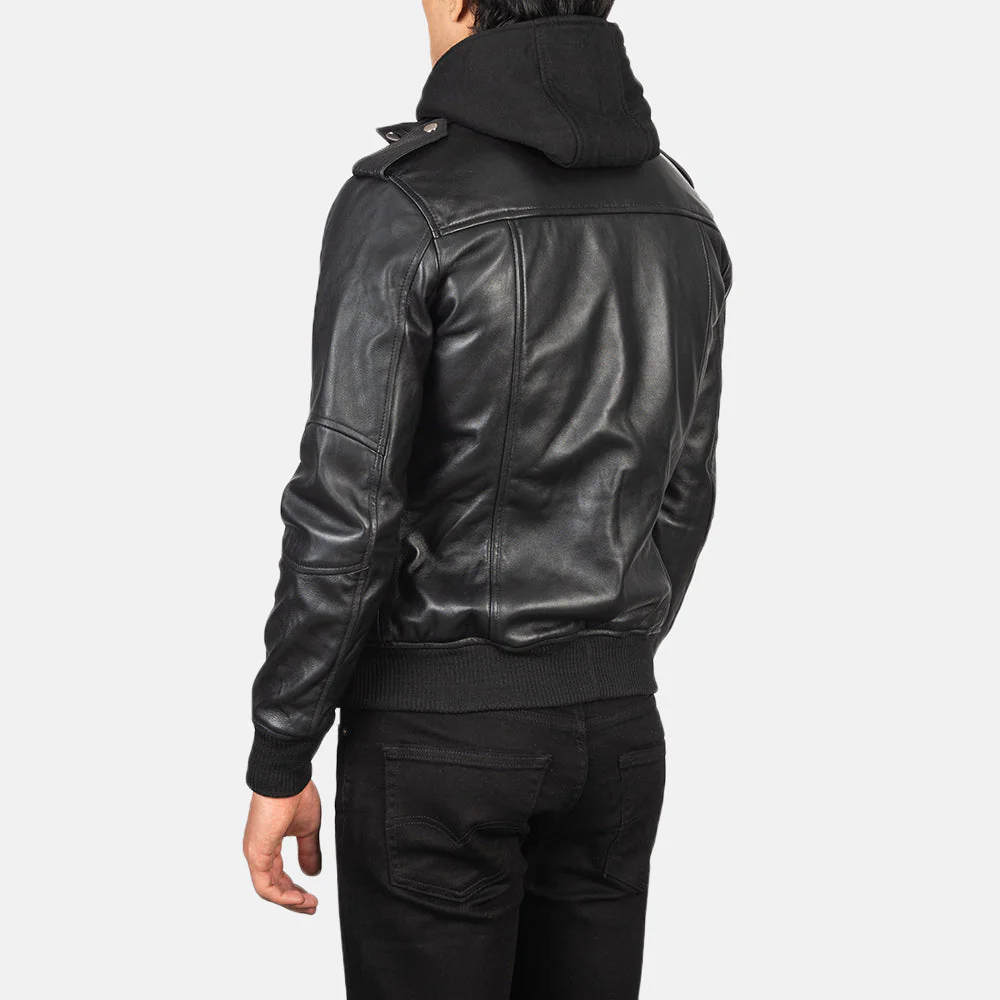 Bravado Hooded Leather Bomber - Front Profile Showing Pocket System