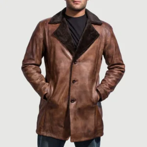 Cinnamon Distressed Sheepskin Leather Fur Coat – Burnished Vintage Style
