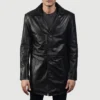 Urban Slate Black Cowhide Leather Coat with Notch Lapel