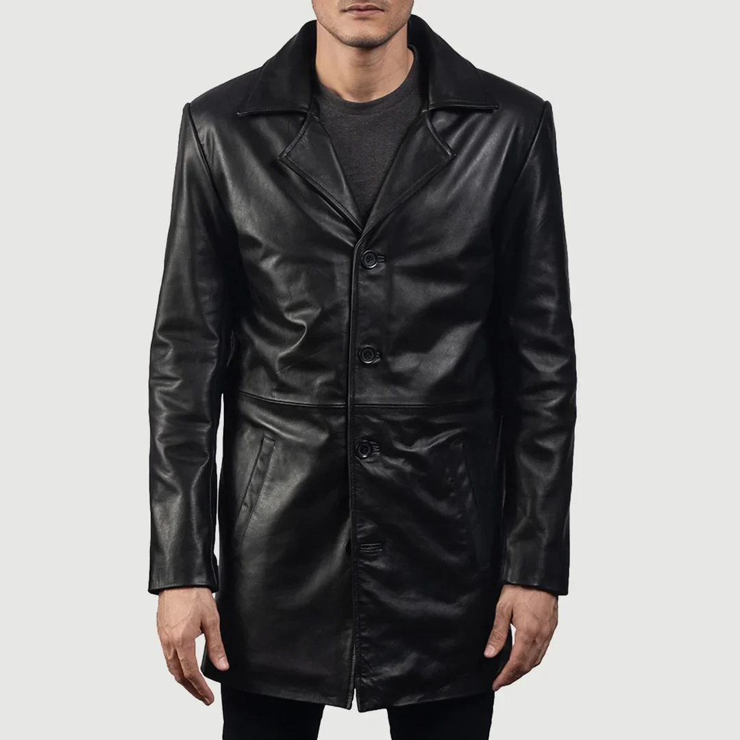 Real Leather Coat – Button Closure & Quilted Lining