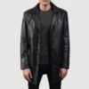 Urban Slate Black Cowhide Leather Coat with Notch Lapel