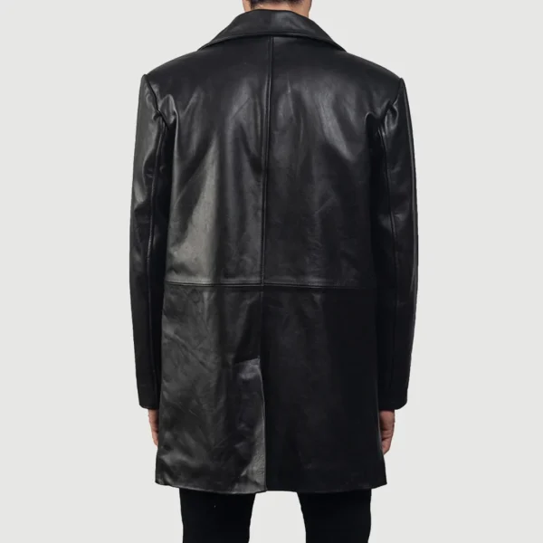 Urban Slate Black Cowhide Leather Coat with Notch Lapel