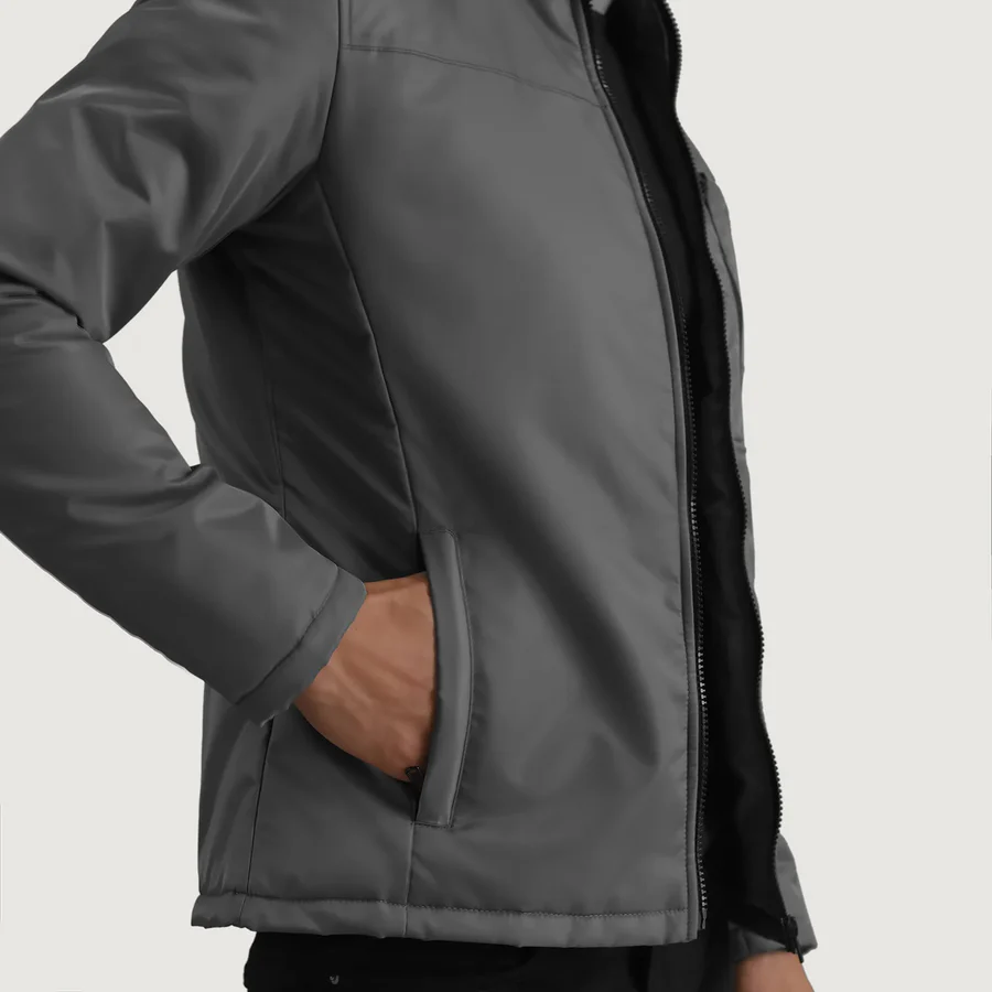 Elliot Grey Tactical Jacket – Front Profile Showing Sleek Design