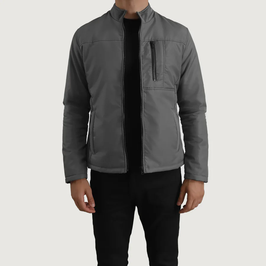Elliot Grey Tactical Jacket – Front Profile Showing Sleek Design