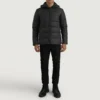 Erico Black Puffer Jacket – Front View Showing Adjustable Hood