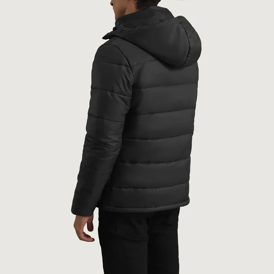 Erico Black Puffer Jacket – back View Showing Adjustable Hood