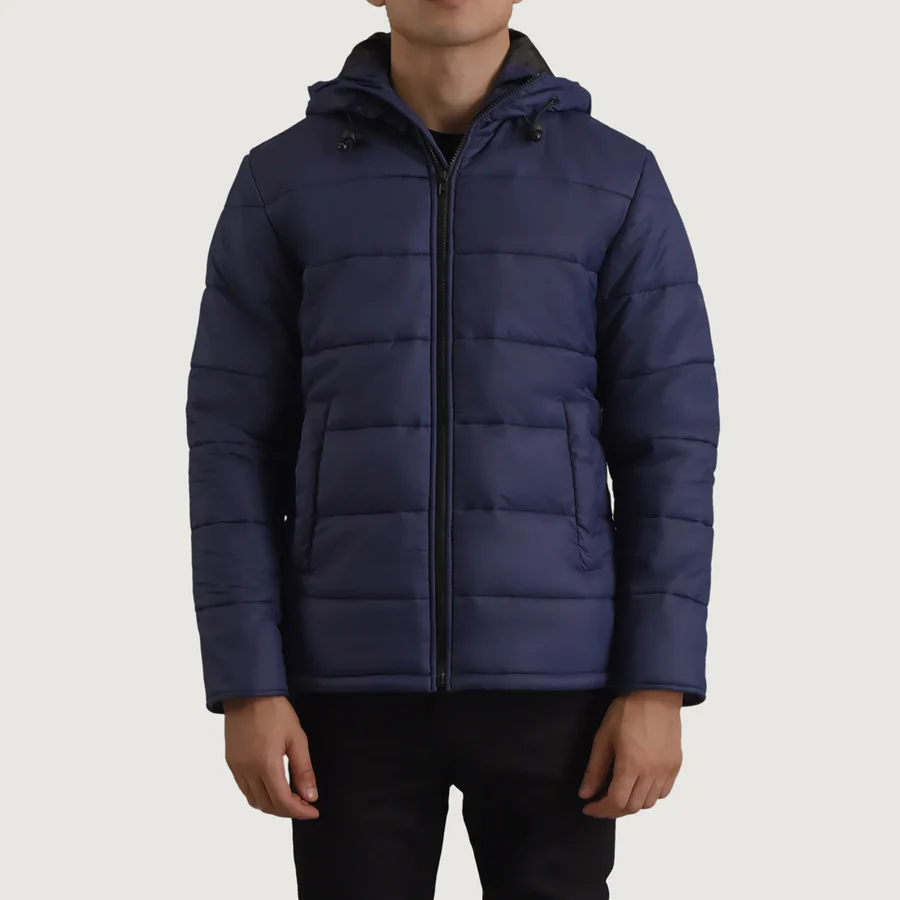 Erico Blue Expedition Puffer – Front Profile Showing Shoulder Strap