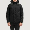 Black Down Puffer Jacket – Front View with Detachable Hood