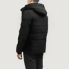Black Down Puffer Jacket – Front View with Detachable Hood