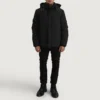 Black Down Puffer Jacket – Front View with Detachable Hood